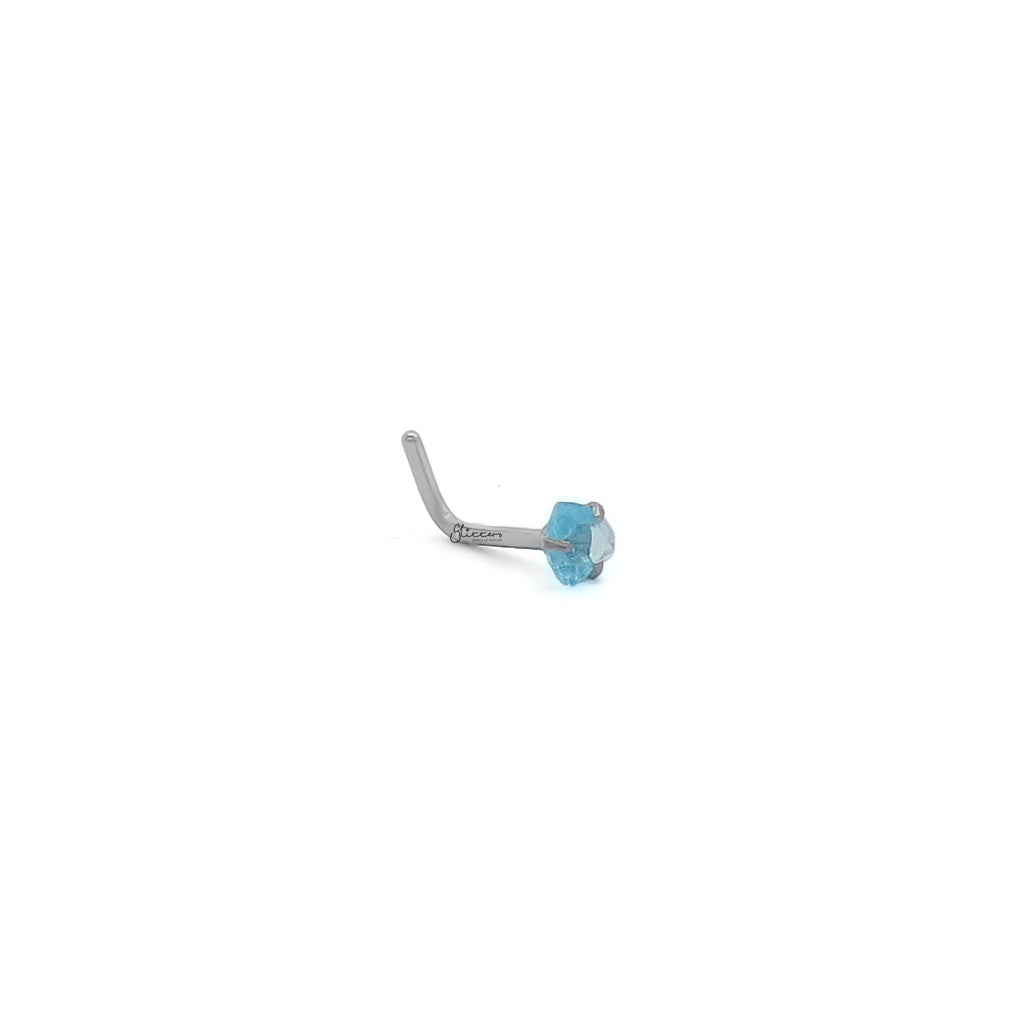 3mm Aqua Heart C.Z L Bend Nose Stud-Nose Studs-2-Glitters