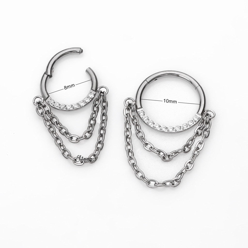 Titanium CZ Segment Hoop with Double Chain Dangle-Septum Rings-2-Glitters