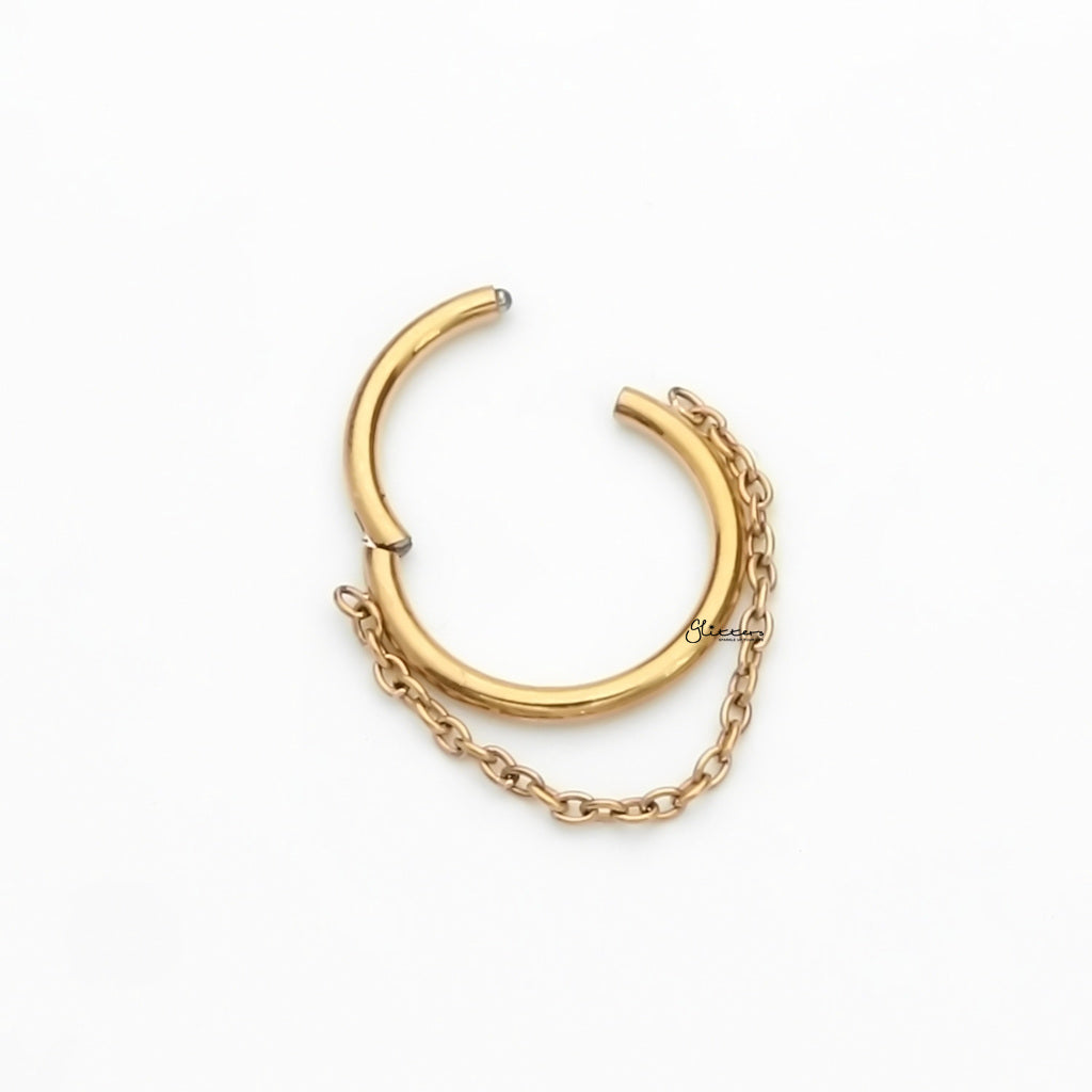 Titanium Hinged Segment Hoop with Chain Link - Gold-Septum Rings-3-Glitters