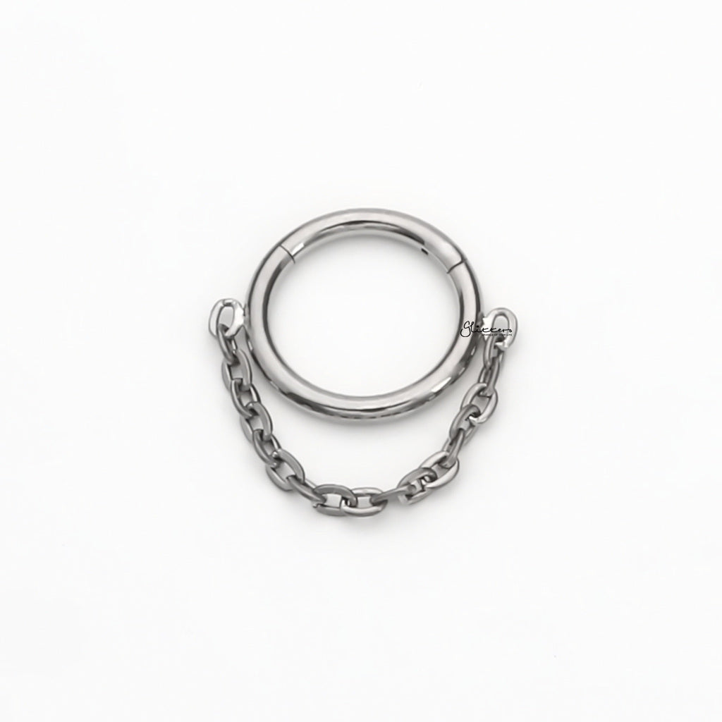 Titanium Hinged Segment Hoop with Chain Link - Silver-Septum Rings-2-Glitters