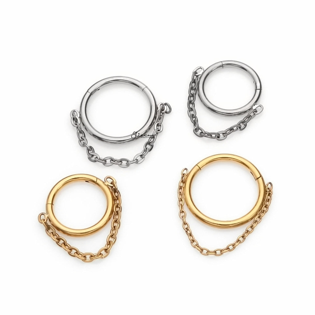 Titanium Hinged Segment Hoop with Chain Link - Gold-Septum Rings-4-Glitters