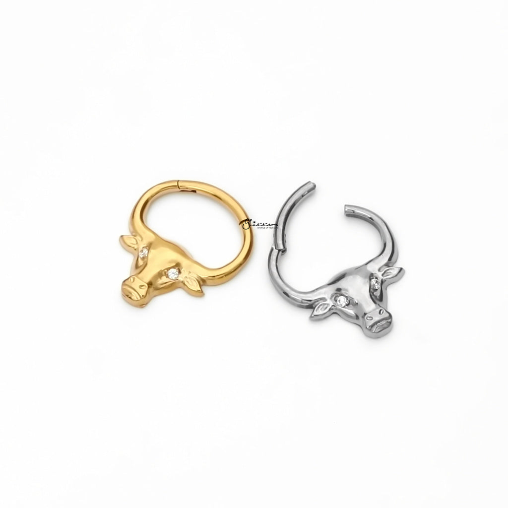 Bull Head Titanium Segment Hoop Ring - Gold