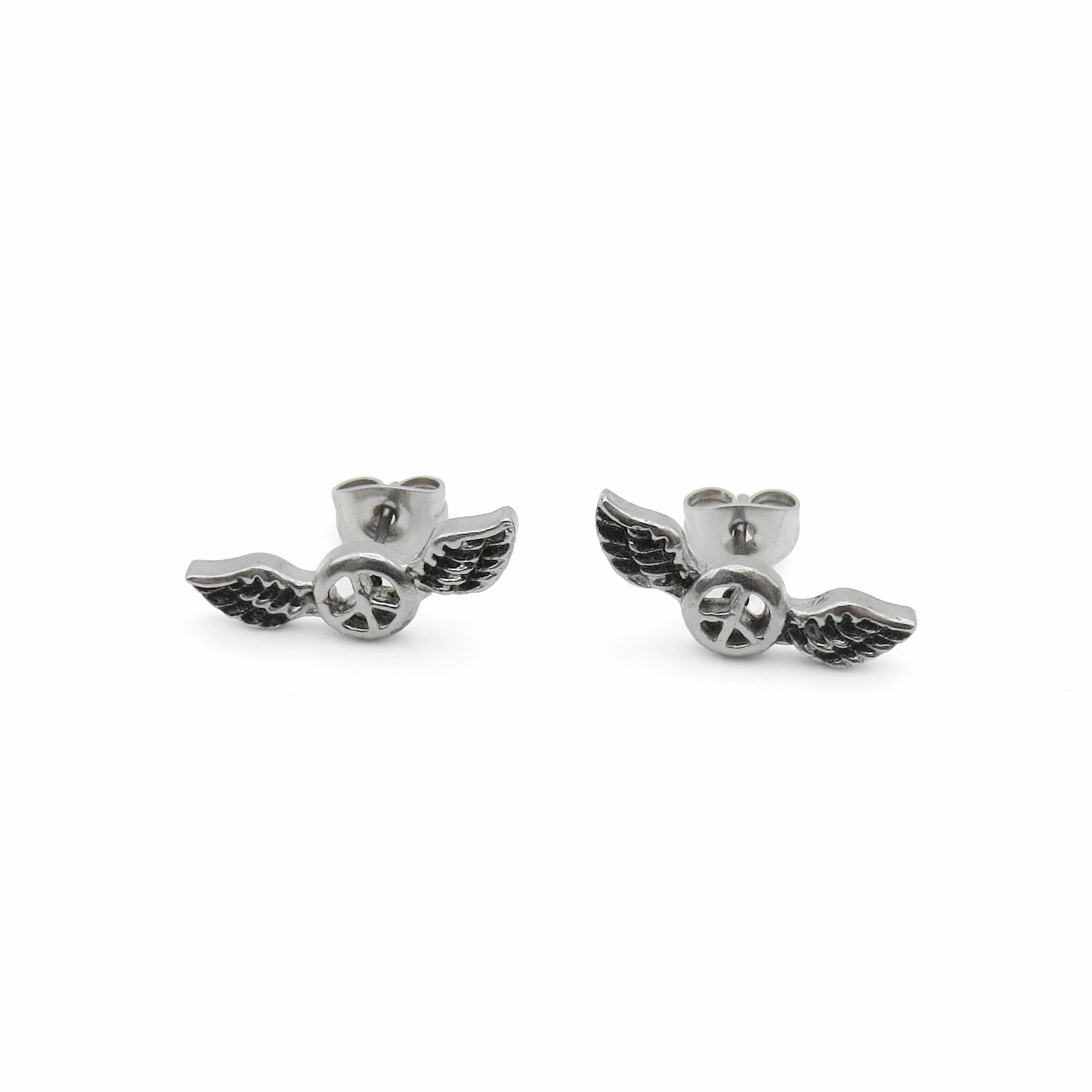 Stainless Steel Winged Peace Sign Stud Earrings-Stud Earrings-1-Glitters