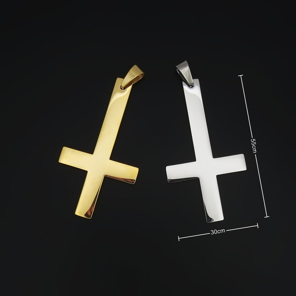 Stainless Steel Inverted Cross Pendant - Gold