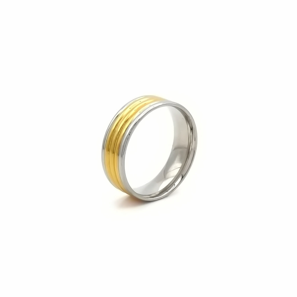 Stainless Steel Two-Tone Ring with Gold and Silver Bands