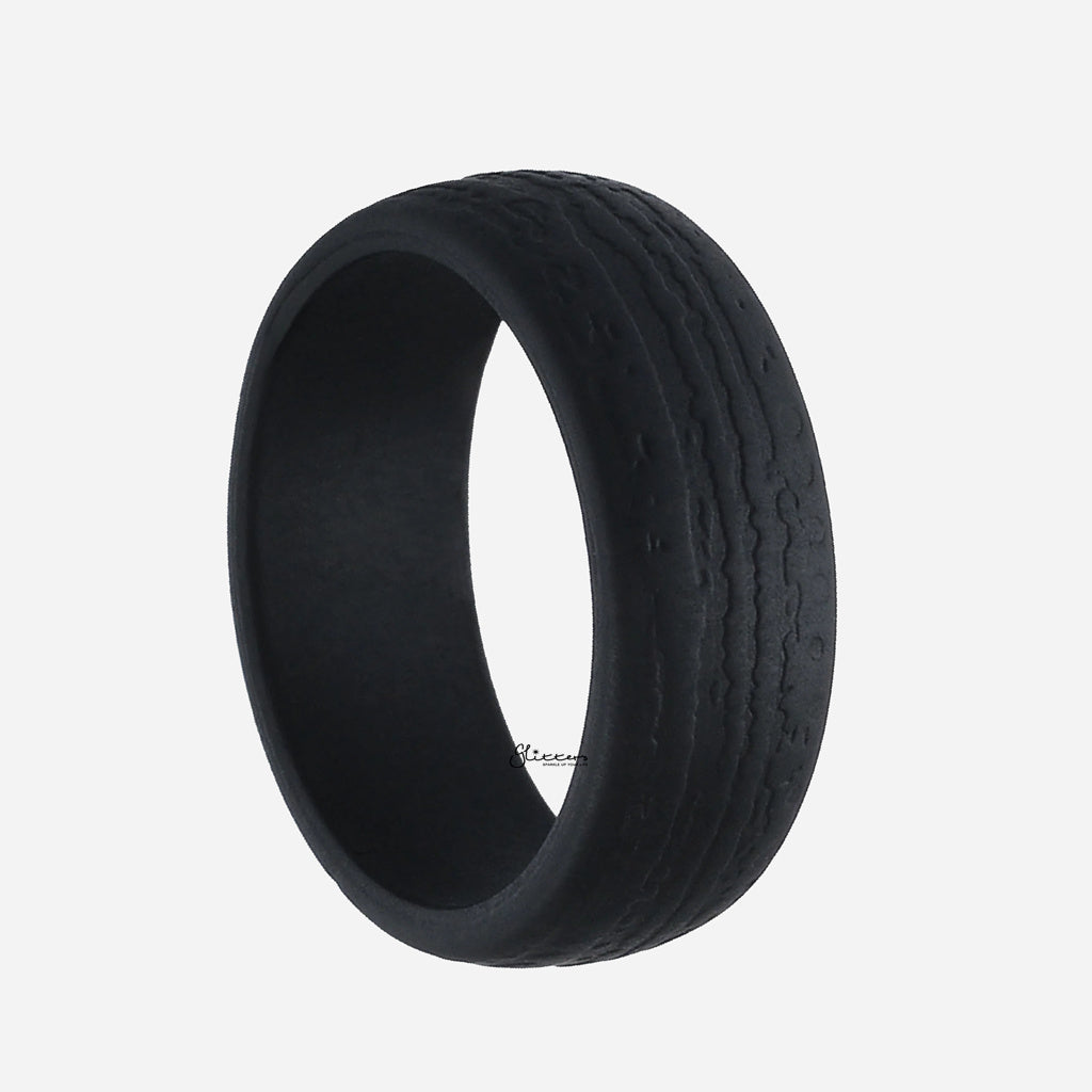 Silicone Tree Bark Texture Ring - Black-Rings-2-Glitters