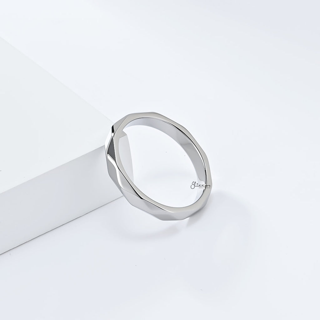 Minimalist Faceted Stainless Steel Band Ring - Silver