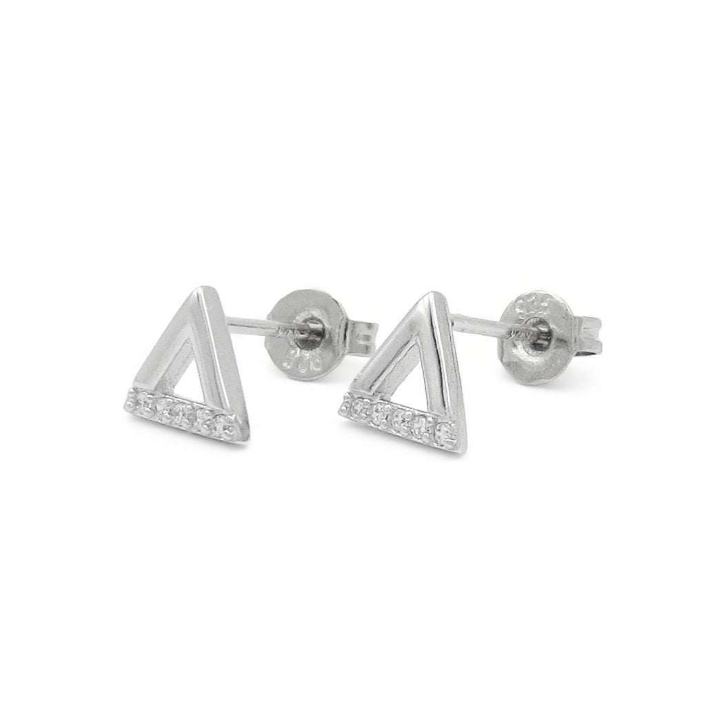 Sterling Silver Open Triangle CZ Stud Earrings