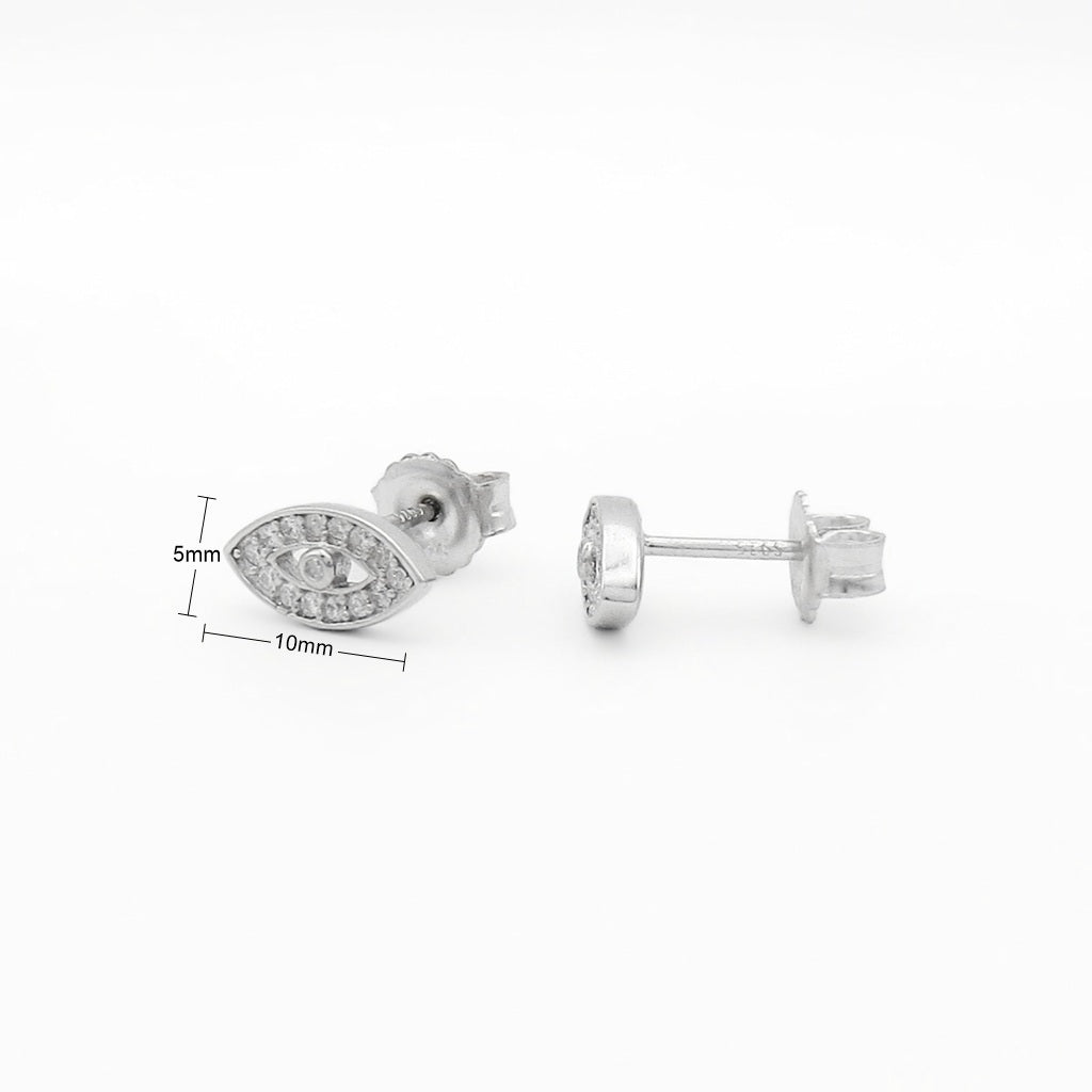 Sterling Silver Evil Eye CZ Stud Earrings