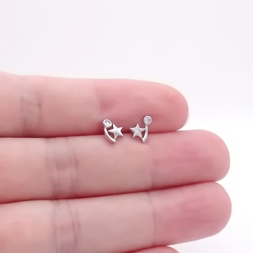 Sterling Silver Shooting Star CZ Stud Earrings