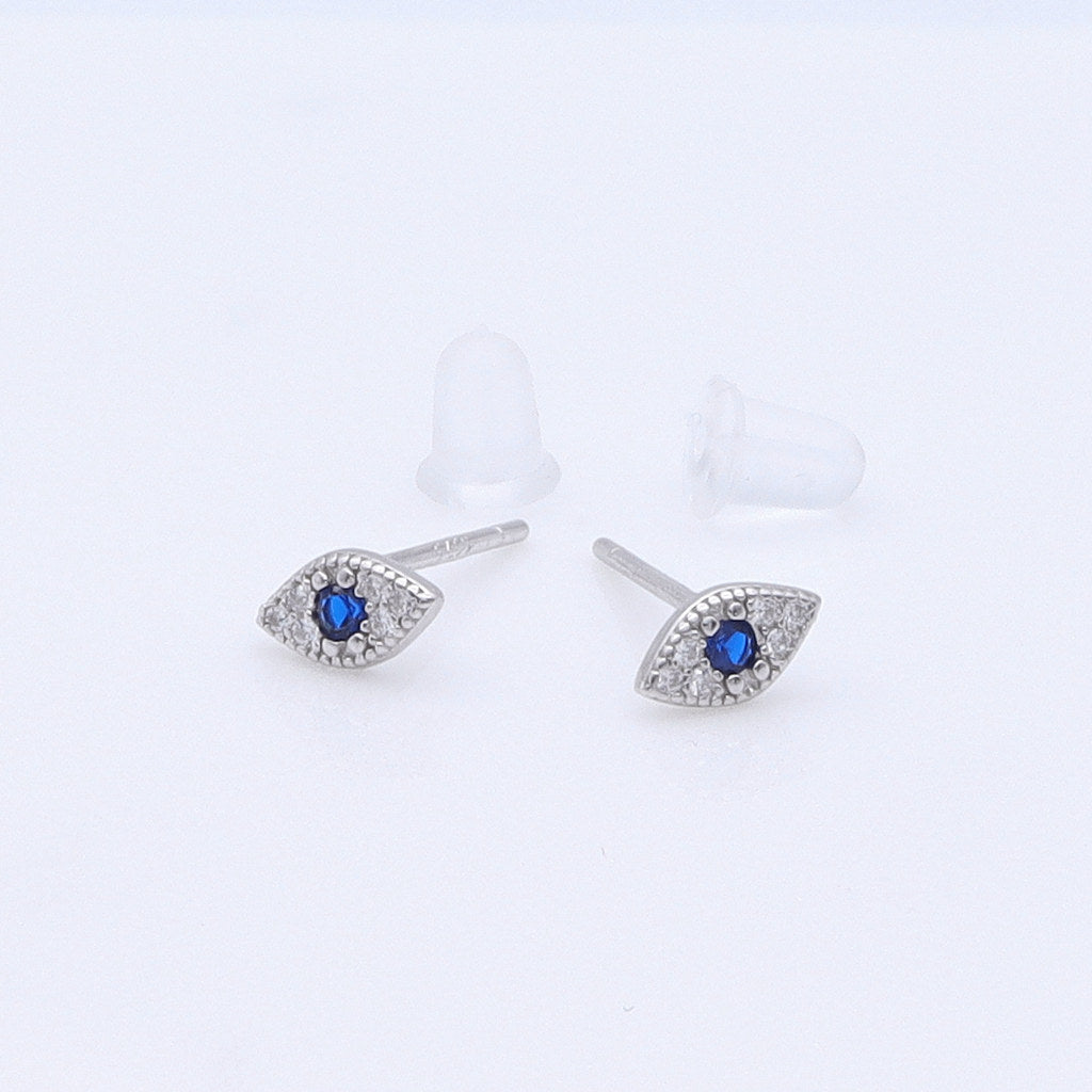 Sterling Silver Evil Eye Stud Earrings - Silver-Stud Earrings-1-Glitters
