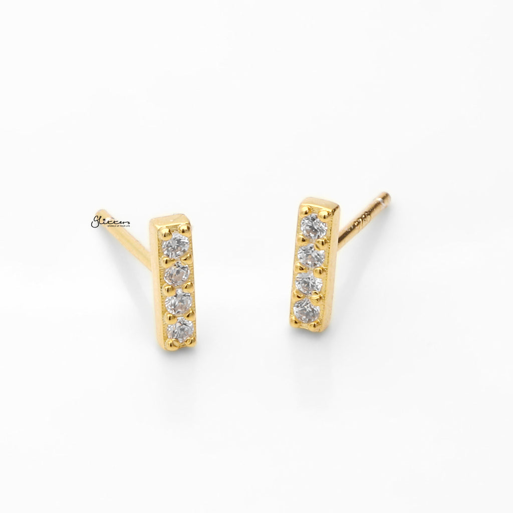 CZ Paved Bar Stud Earrings - Gold-Stud Earrings-3-Glitters