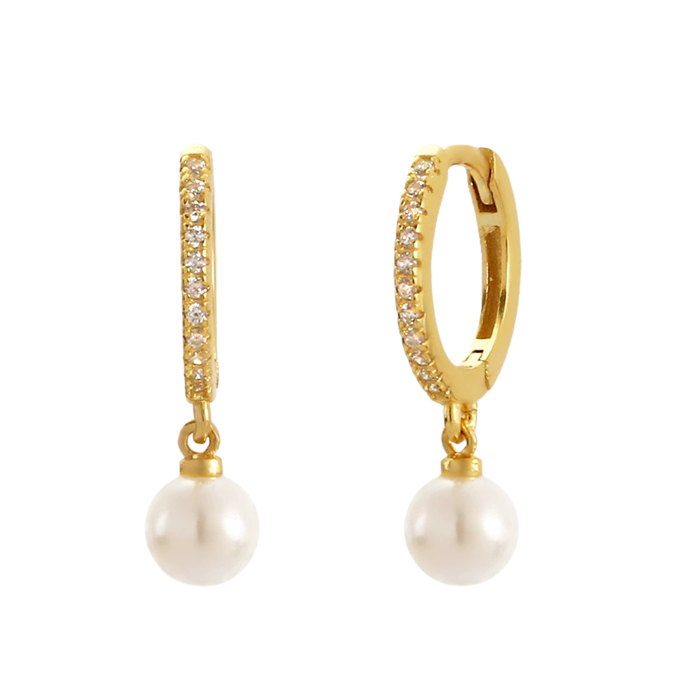 Pearl Charm Hoop Earrings - Gold-Hoop Earrings-1-Glitters