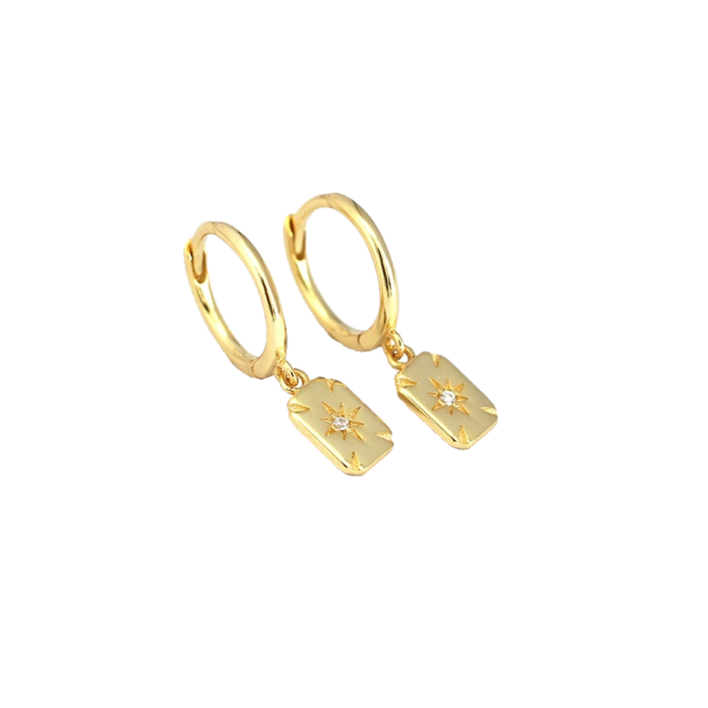 North Star Rectangle Charm Hoop Earrings - Gold-Hoop Earrings-1-Glitters