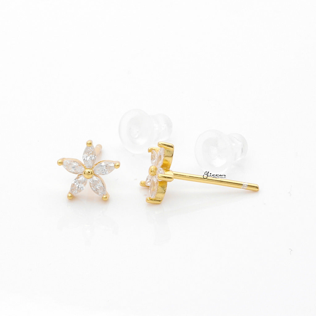 Clear CZ Flower Stud Earrings-Stud Earrings-4-Glitters