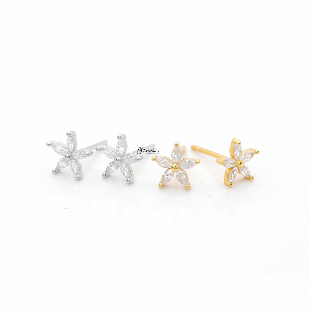 Clear CZ Flower Stud Earrings-Stud Earrings-5-Glitters