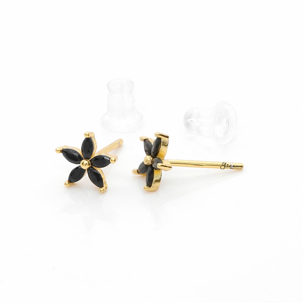 Black CZ Flower Stud Earrings-Stud Earrings-5-Glitters