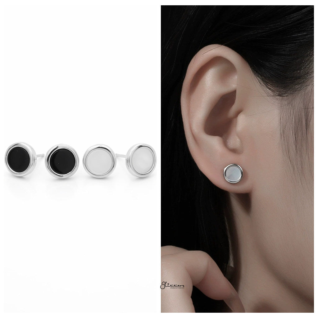 Black Onyx Round Stud Earrings-Stud Earrings-3-Glitters