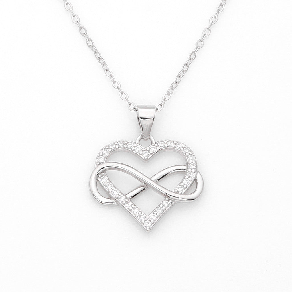 Sterling Silver Heart with Infinity Charm Necklace - Silver-Sterling Silver Necklaces-1-Glitters