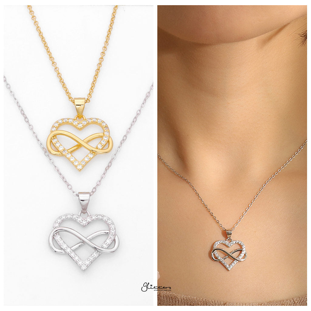 Sterling Silver Heart with Infinity Charm Necklace - Gold-Sterling Silver Necklaces-2-Glitters