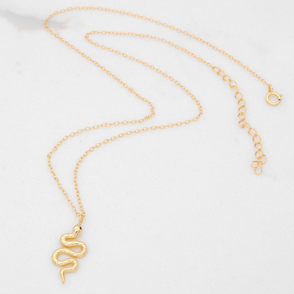 Sterling Silver Snake Charm Necklace - Gold-Sterling Silver Necklaces-1-Glitters