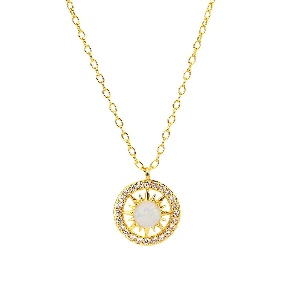 Sterling Silver Opal Sun Necklace - Gold-Sterling Silver Necklaces-1-Glitters