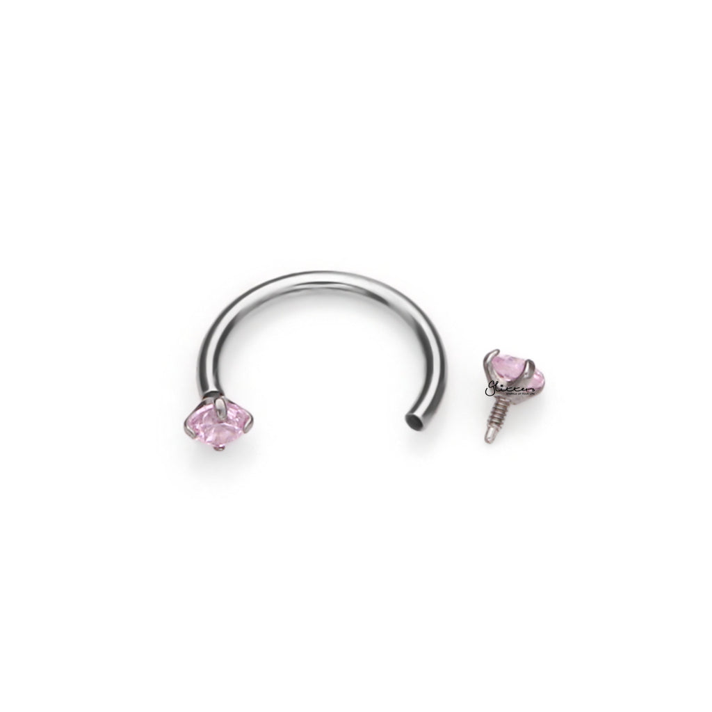 Titanium Horseshoes with Internally Threaded CZ Top - Pink-Horseshoes-2-Glitters