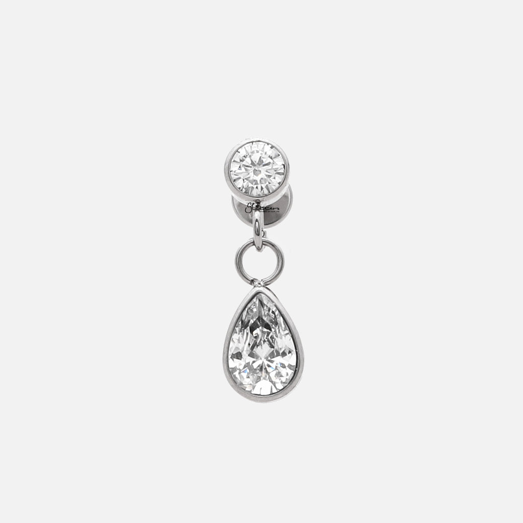 Teardrop CZ Top Internally Threaded Flat Back Stud - Clear-Tragus | Cartilage | Daith | Conch-1-Glitters