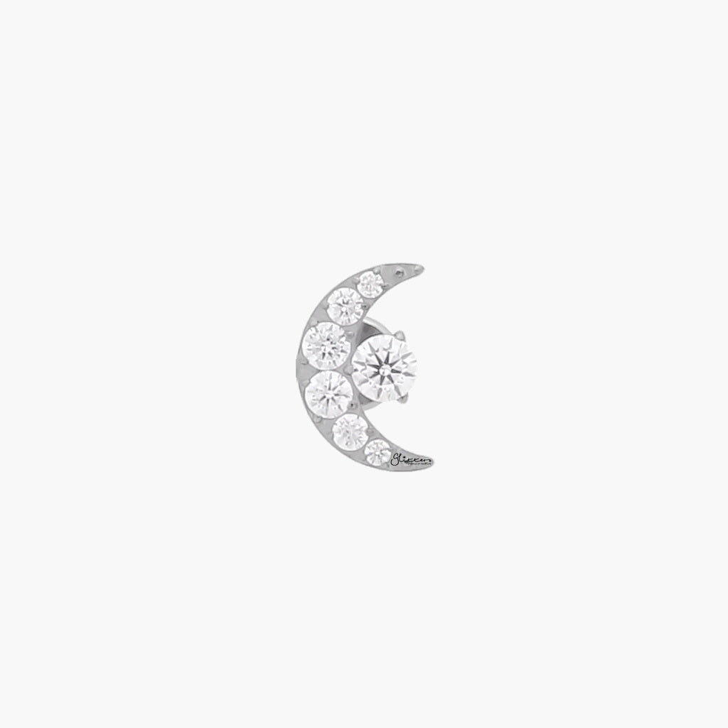 CZ Crescent Moon and CZ Center Top Titanium Flat Back Stud-Tragus | Cartilage | Daith | Conch-2-Glitters