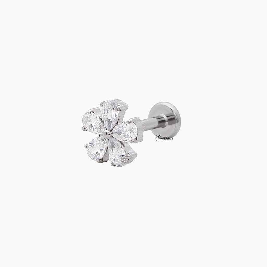 CZ Flower Top Internally Threaded Titanium Flat Back Stud-Tragus | Cartilage | Daith | Conch-3-Glitters