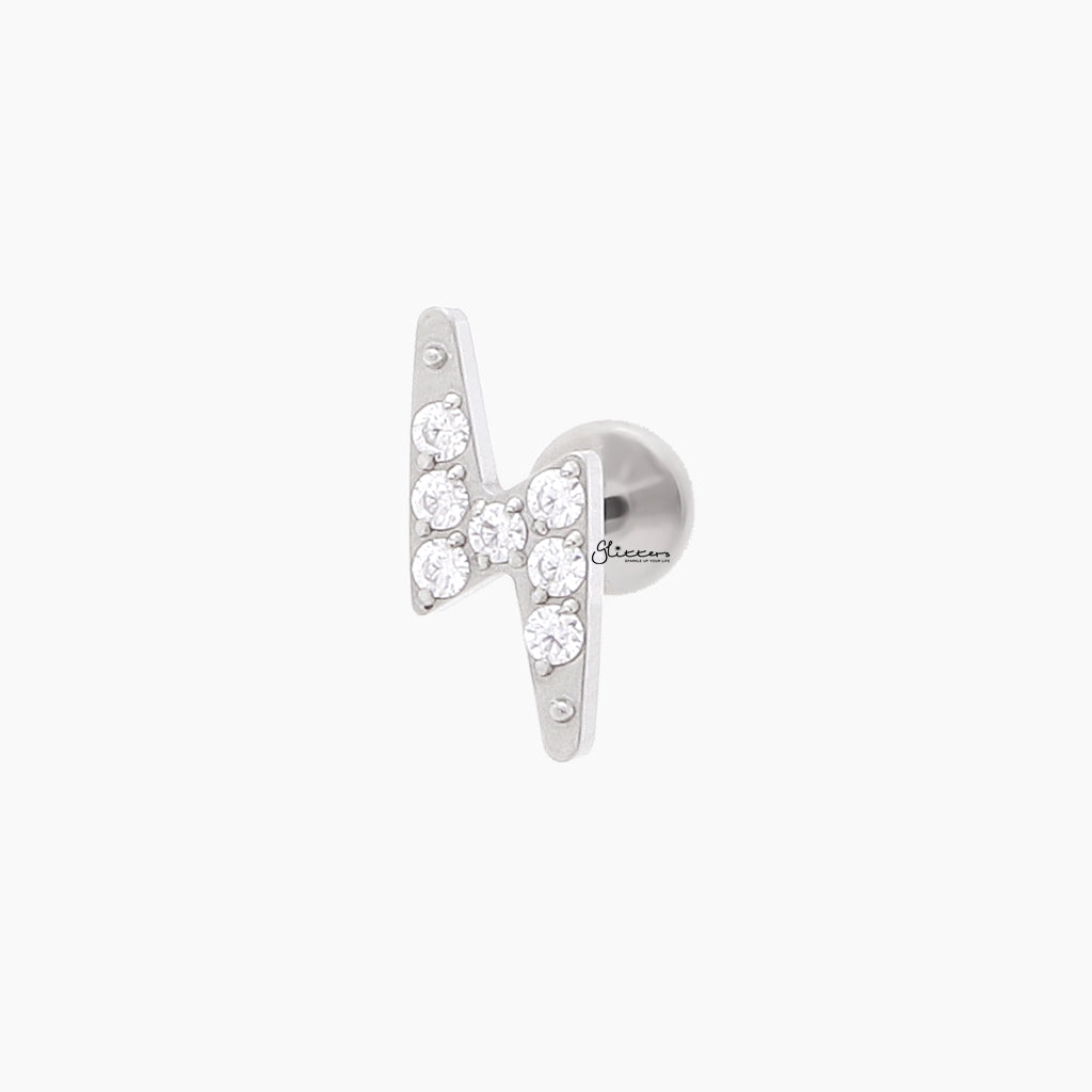 CZ Lightning Top Internally Threaded Titanium Flat Back Stud-Tragus | Cartilage | Daith | Conch-1-Glitters