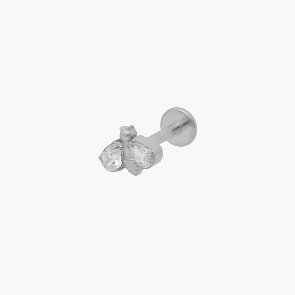 CZ Bee Top Internally Threaded Titanium Flat Back Stud Earrings-Tragus | Cartilage | Daith | Conch-1-Glitters