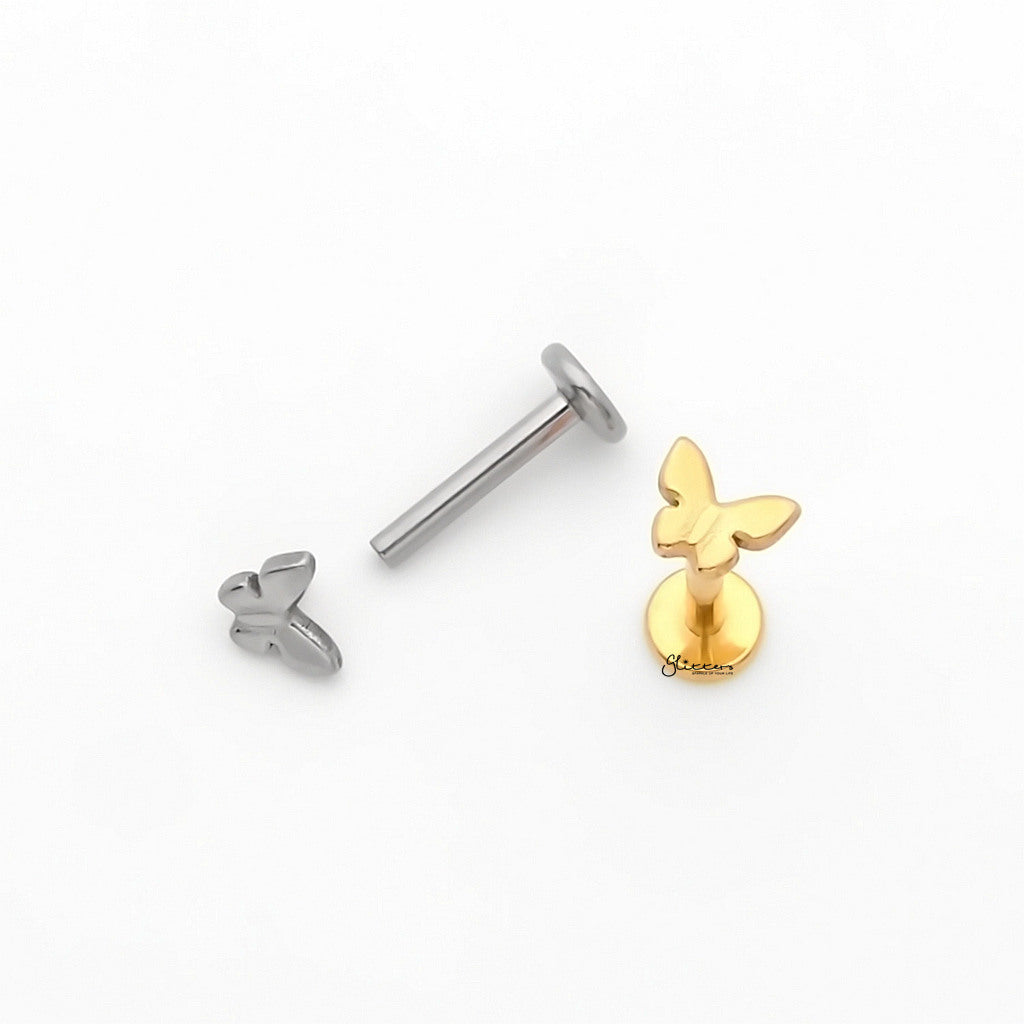 Butterfly Top Internally Threaded Titanium Flat Back Stud Earrings-Tragus | Cartilage | Daith | Conch-3-Glitters