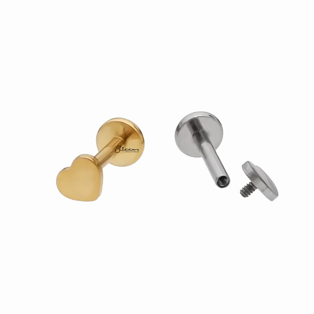 Heart Top Titanium Flat Back Stud Earrings-Tragus | Cartilage | Daith | Conch-3-Glitters