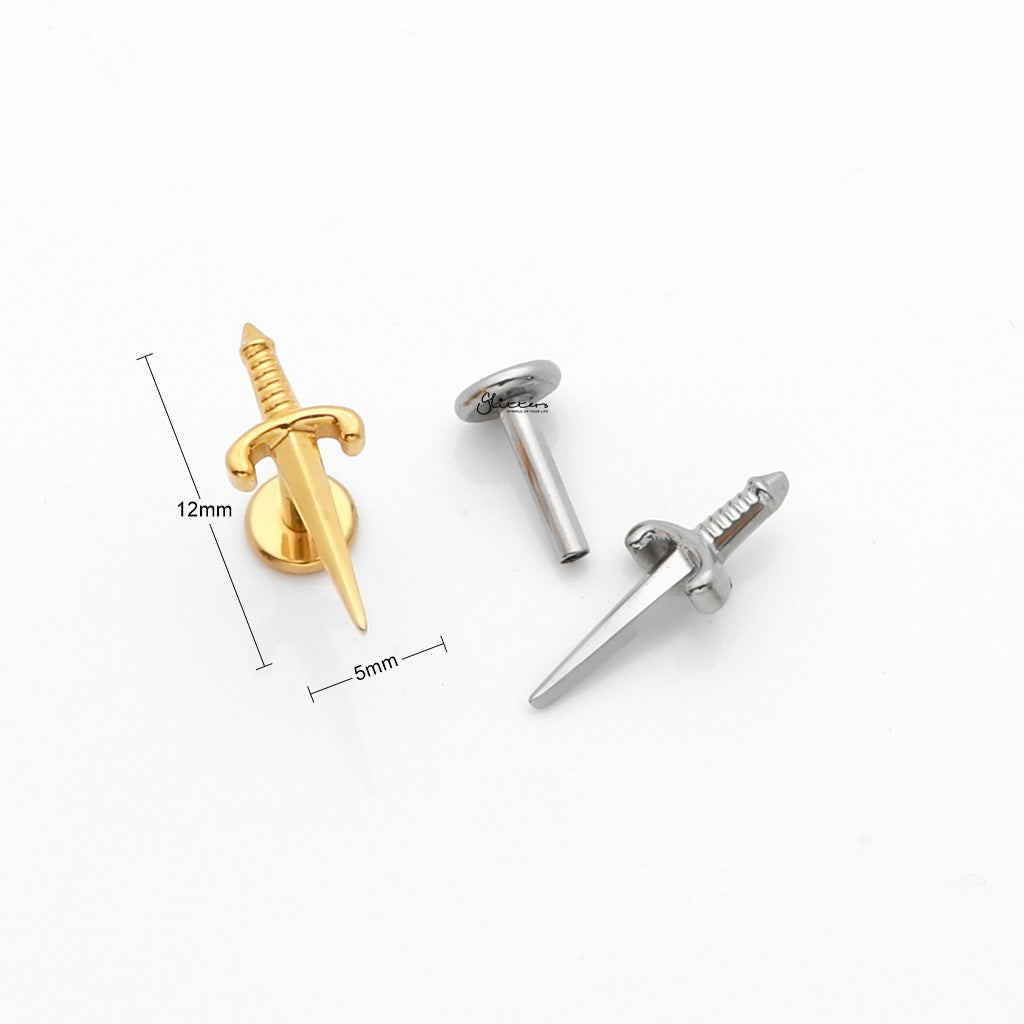 Dagger Titanium Flat Back Stud Earrings-Tragus | Cartilage | Daith | Conch-5-Glitters