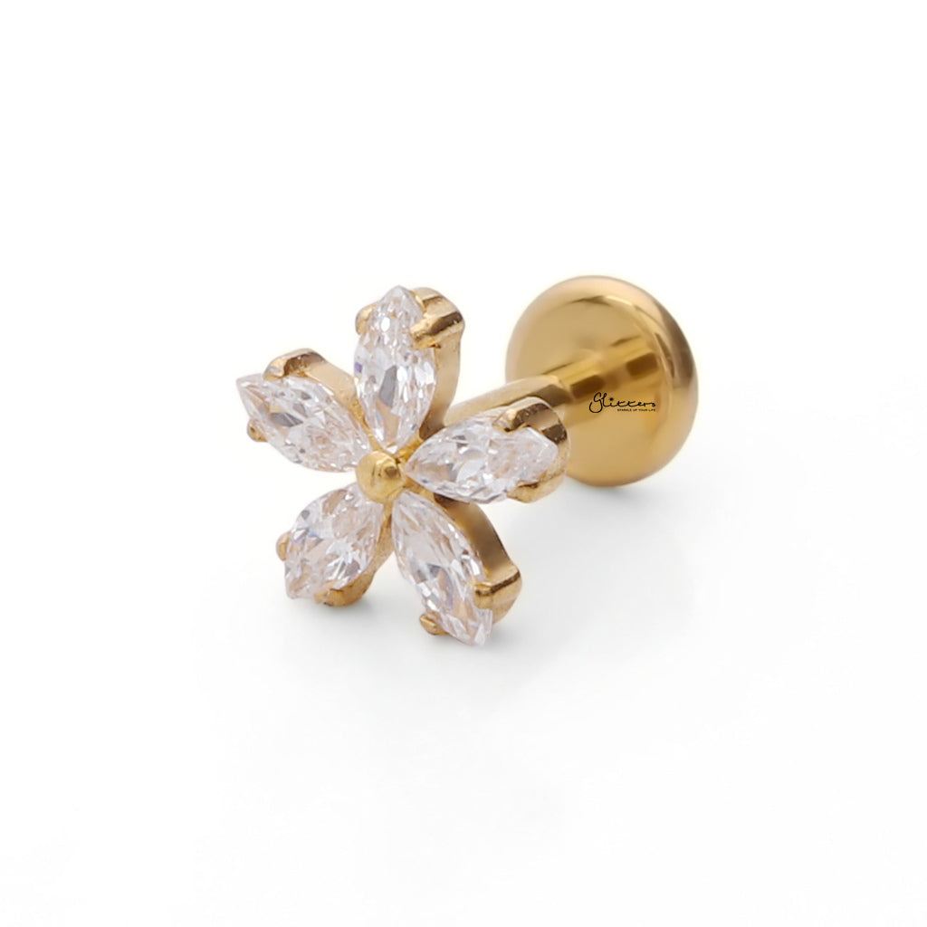 Marquise CZ Flower Titanium Flat Back Stud Earrings-Tragus | Cartilage | Daith | Conch-2-Glitters