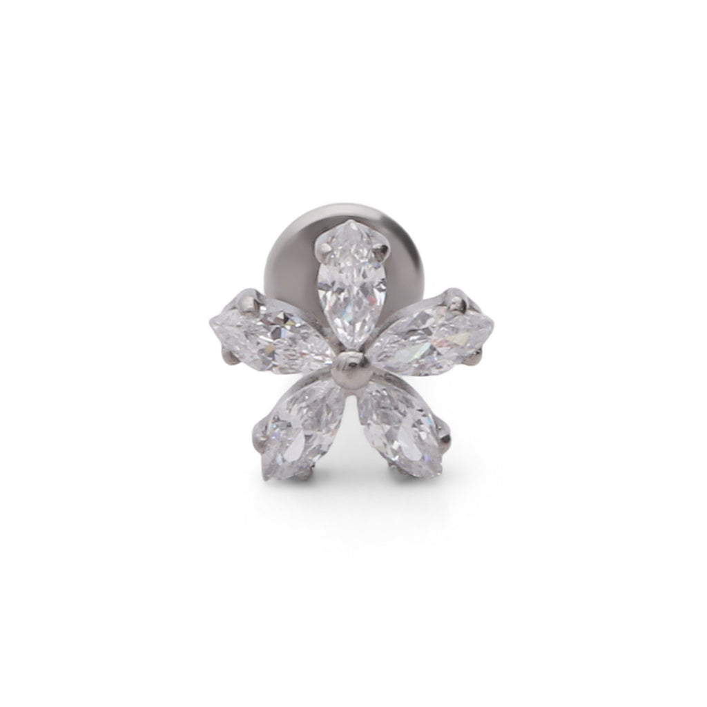 Marquise CZ Flower Titanium Flat Back Stud Earrings-Tragus | Cartilage | Daith | Conch-1-Glitters