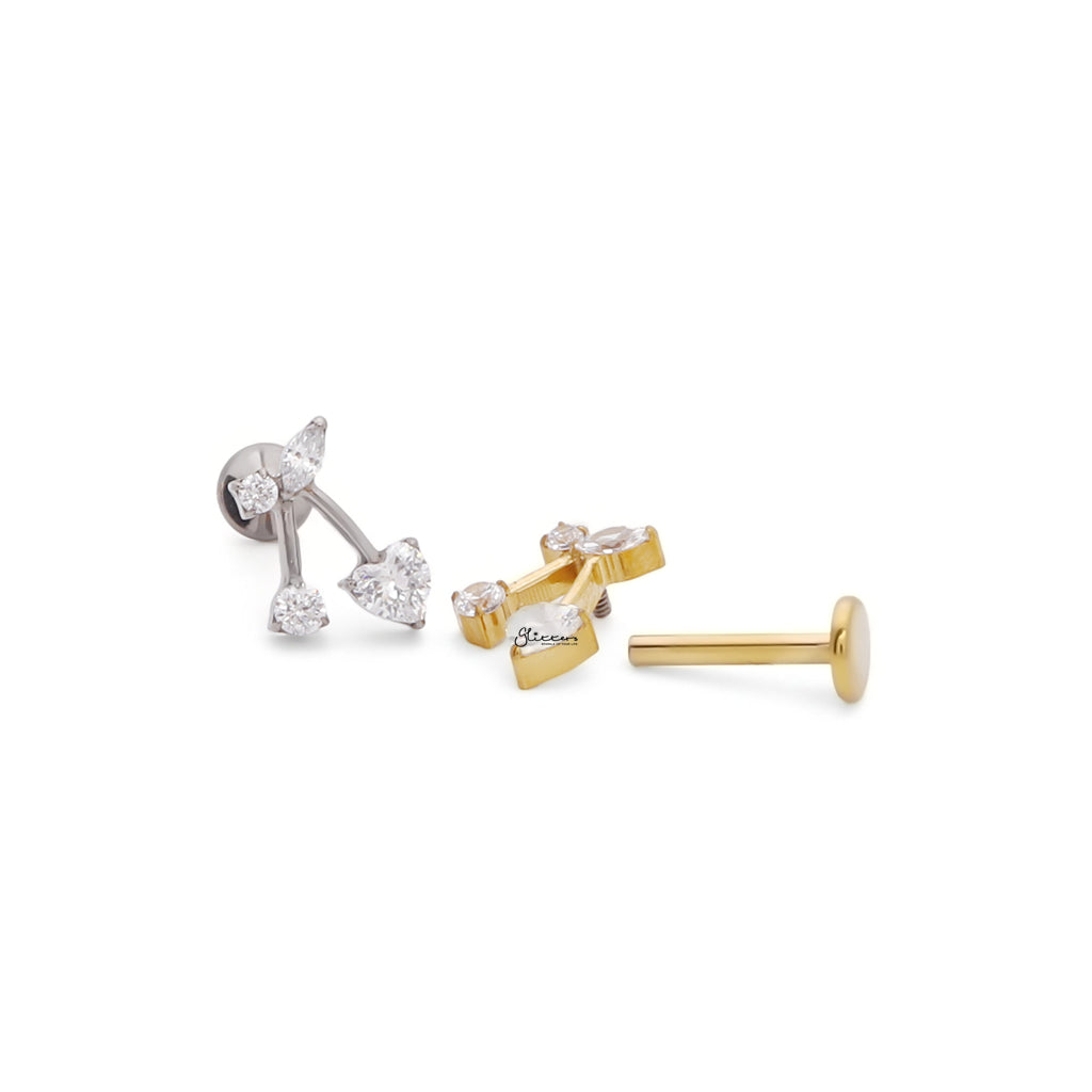 CZ Cherry Titanium Flat Back Stud Earrings-Tragus | Cartilage | Daith | Conch-5-Glitters