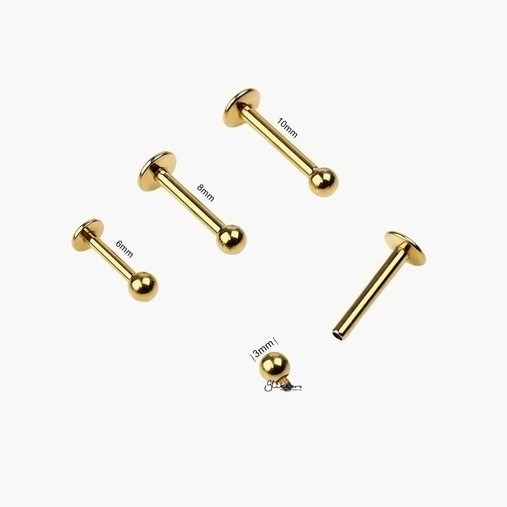 Titanium Labret Studs with Internally Threaded Ball - Gold-Labret-2-Glitters