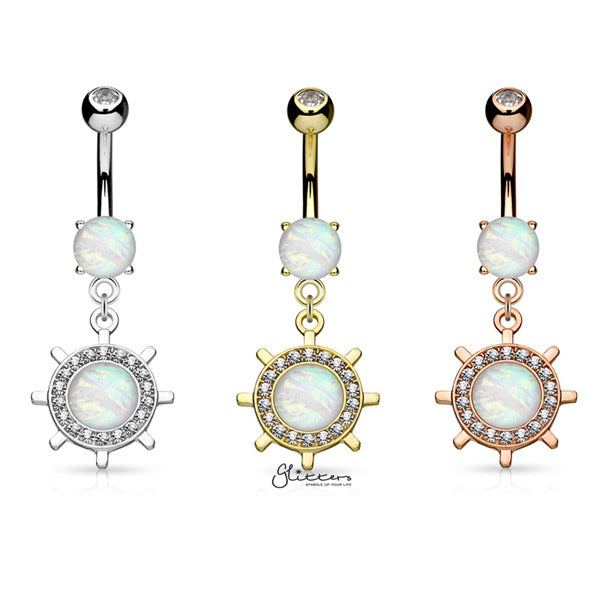 Opal Glitter Set Rudder Wheel Dangle Belly Button Navel Rings-Belly Ring, Body Piercing Jewellery, Crystal-BJ0290-ALL_600-Glitters