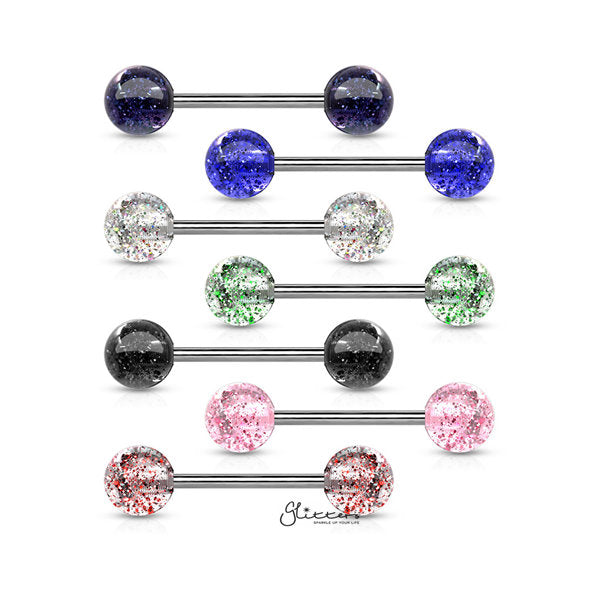Acrylic Color Ultra Glitters Ball with 14GA Surgical Steel Tongue Bar-Body Piercing Jewellery, Glitters, Nipple Barbell, Tongue Bar-BL2-Y1_600-Glitters