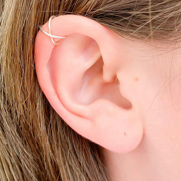 316L Surgical Steel Cross Line Ear Cuffs - Non Piercing | Minimalist Ear Cuffs-Body Piercing Jewellery, Ear Cuffs, earrings, Jewellery, Women's Earrings, Women's Jewellery-EC0078-m-Glitters