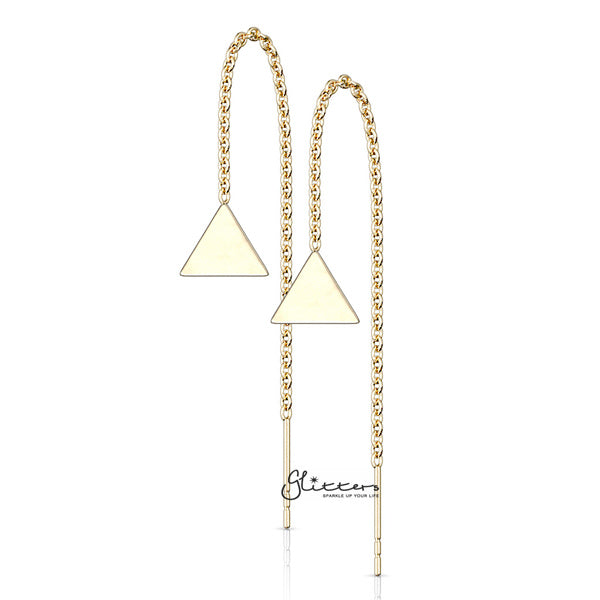 Stainless Steel Free Falling Chain Earrings with Solid Triangle - Gold-Chain Earring, Earrings, Jewellery, Stainless Steel, Women's Earrings, Women's Jewellery-ER1451_G-Glitters