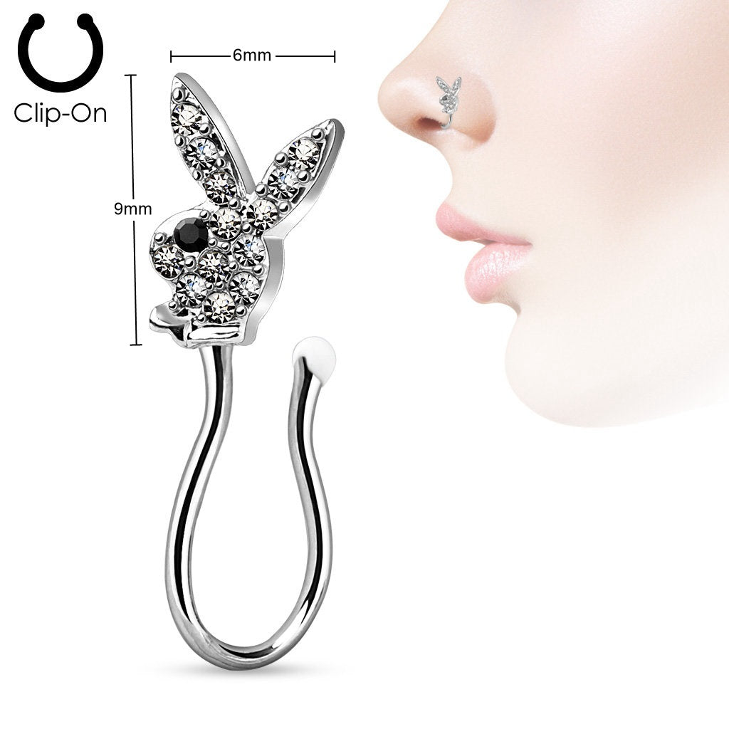 Playboy Bunny Non Piercing Nose Ring-Body Piercing Jewellery, Cubic Zirconia, Non-Pierced, Nose Piercing Jewellery, Nose Ring, Nose Studs-FNS0001-3_New-Glitters