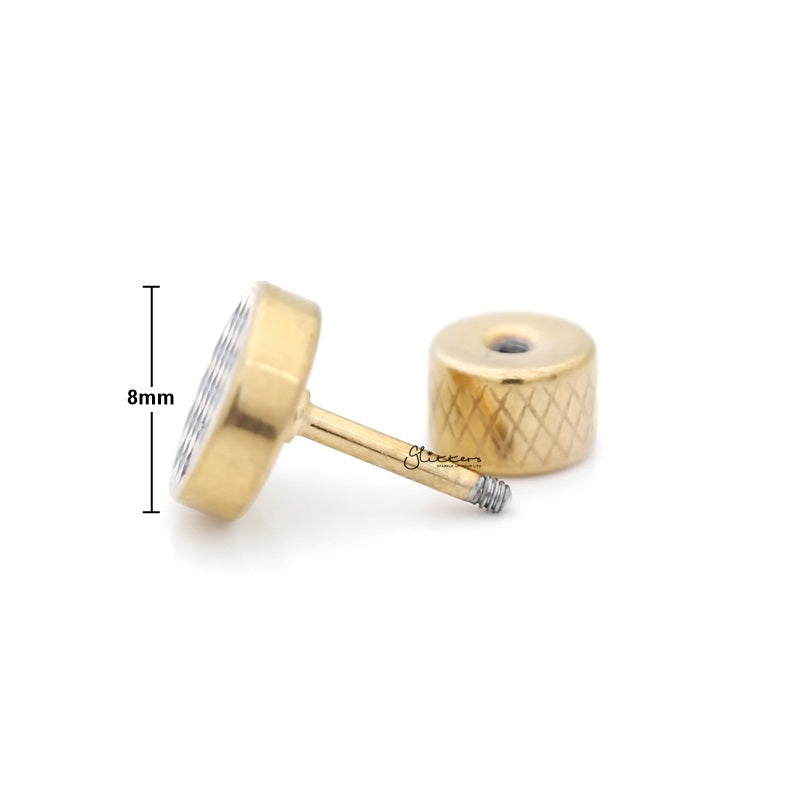 Round Checkerboard Fake Plug Earring - Gold-Body Piercing Jewellery, earrings, Fake Plug, Jewellery, Men's Earrings, Men's Jewellery, Stainless Steel-FP0160-G1_1_New-Glitters