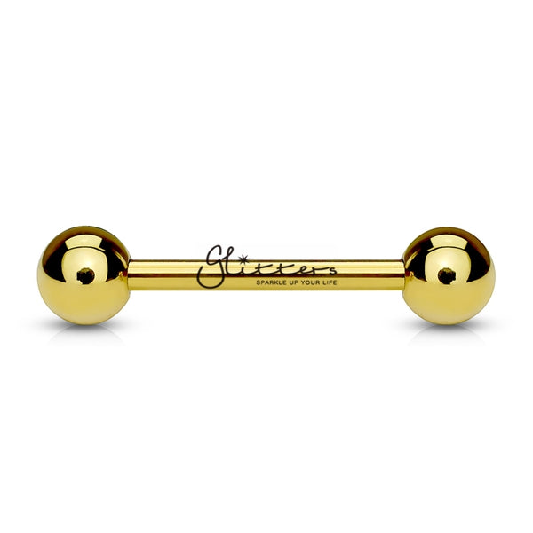 18K Gold I.P Over 316L Surgical Steel Barbells - Tongue | Nipple-Body Piercing Jewellery, Nipple Barbell, Tongue Bar-GDPB-1-Glitters