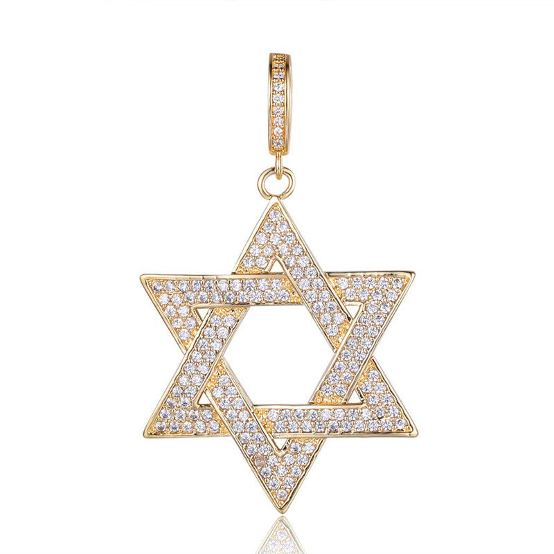 Star of David Pendant - Gold-Hip Hop, Hip Hop Pendant, Iced Out, Jewellery, Men's Necklace, Necklaces, Pendants, Women's Jewellery, Women's Necklace-NK1047-G-800-Glitters