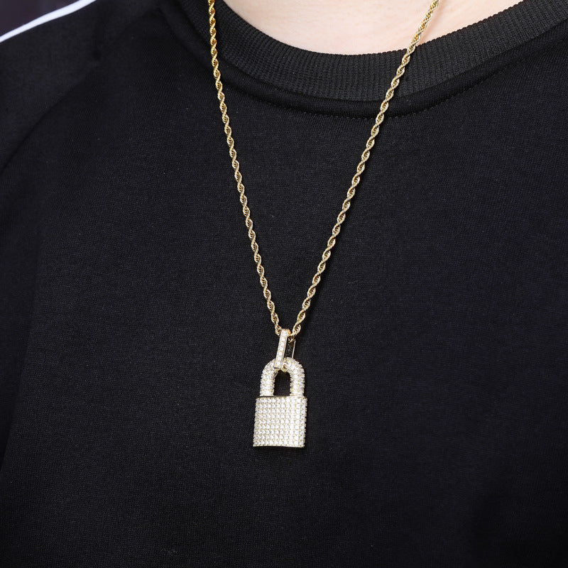 Iced Out Lock Pendant - Gold-Hip Hop, Hip Hop Pendant, Iced Out, Men's Necklace, Necklaces, Pendants-NK1064-M_20b4499a-6468-401d-a585-bacf8e9b9ede-Glitters