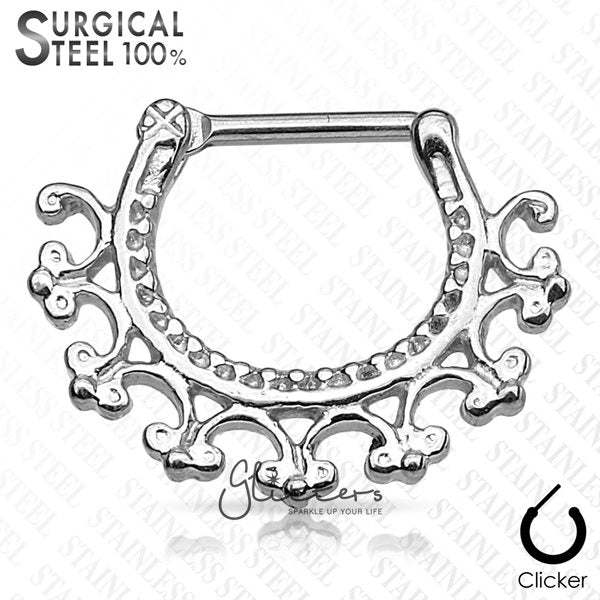 Laced Edge Tribal Surgical Steel Septum Clicker-Body Piercing Jewellery, Nose, Septum Ring-SEPS-83-ST-4-Glitters