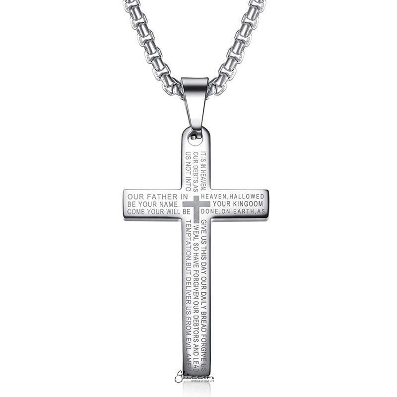 Lord's Prayer Cross Stainless Steel Pendant - Silver-Jewellery, Men's Jewellery, Men's Necklace, Necklaces, Pendants, Stainless Steel, Stainless Steel Pendant-SP0266-S1_1-Glitters